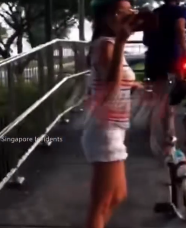 Bicycle Rider vs Pedestrian on an overhead bridge.